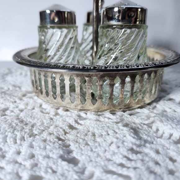Glass Condiment Salt Pepper Sugar Set in Caddy Holder Glass Jars Sugar Scoop - Picture 6 of 14